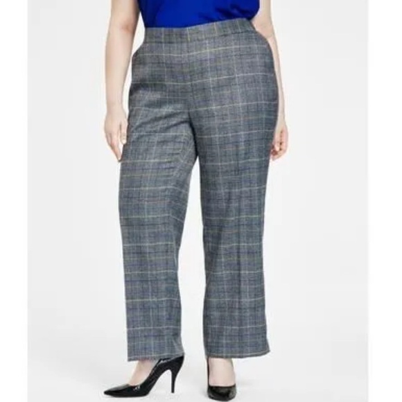 Kasper Women's Gray Checkered Straight Leg pull on mid-rise Pants Sz 3X NWT - Picture 1 of 1